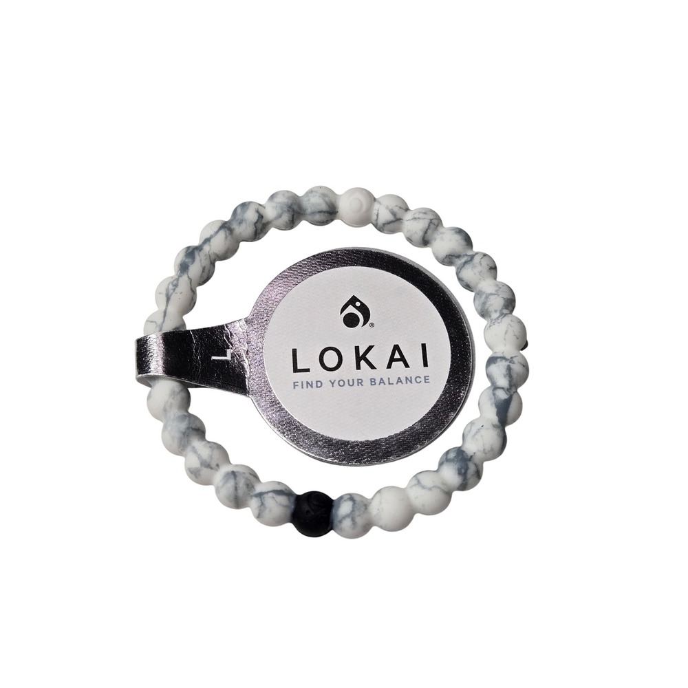 Lokai Unisex Bracelet White Marble Silicone Beaded Balance Size Large